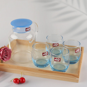 High quality transparent glass water jug pitcher set with lid and 4 cups
