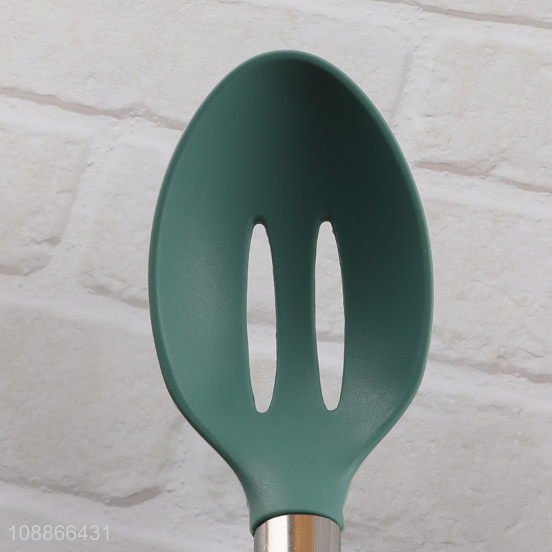 Good quality cooking tool silicone nylon slotted ladle with wooden handle