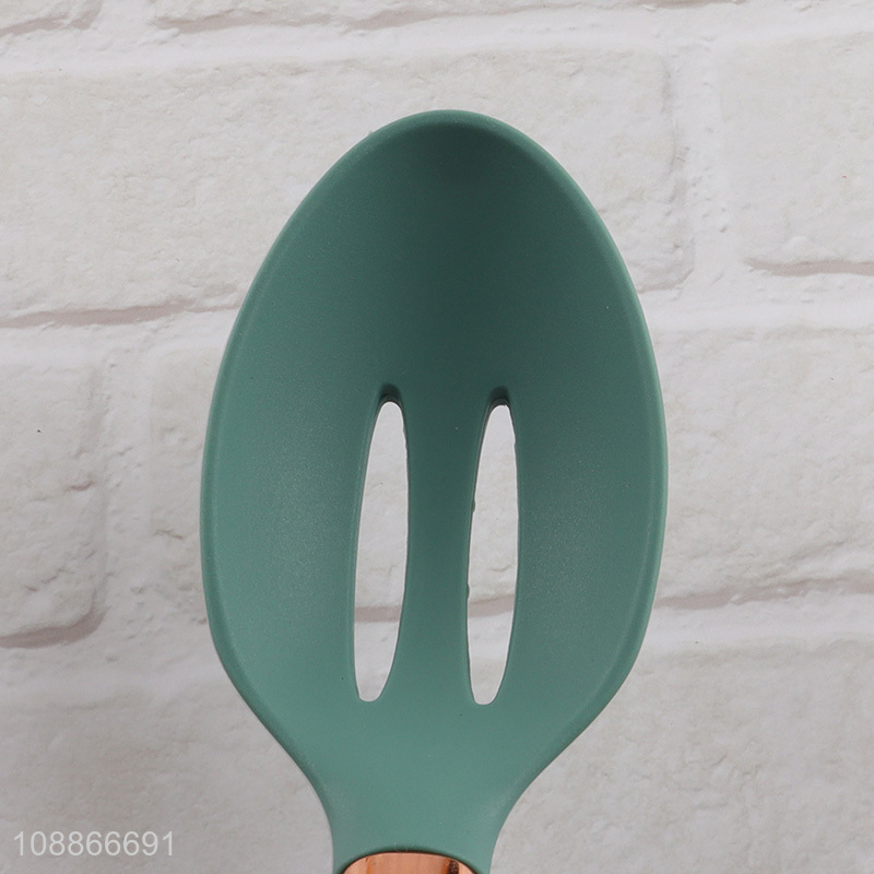 Wholesale silicone nylon slotted ladle with electroplated stainless steel handle