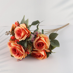 China factory natural realistic artificial rose bouquet for wedding