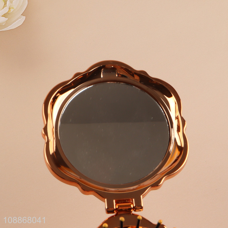 New product rose shape pocket mirror travel mirror brush for women