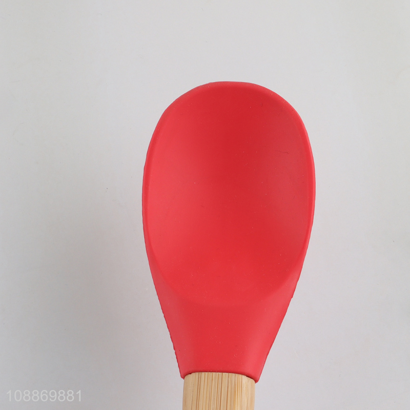 New product silicone basting spoon with bamboo handle for kitchen cooking