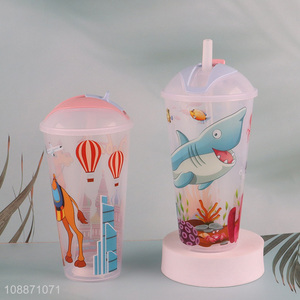 China supplier cartoon plastic water cup drinking cup with straw&lights