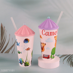 Latest products plastic cartoon straw cup water cup for home use