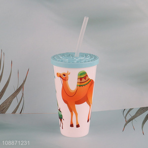 Most popular double wall plastic straw cup water cup for sale