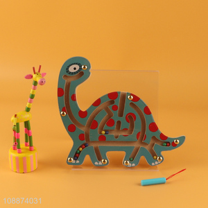 Factory supply wooden magnetic maze puzzle brontosaurus shape maze toys