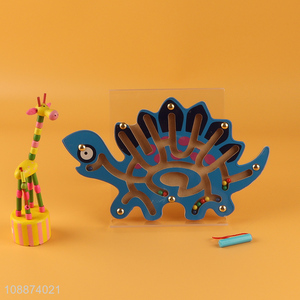 New arrival wooden magnetic maze puzzle stegosaurus shape maze toys