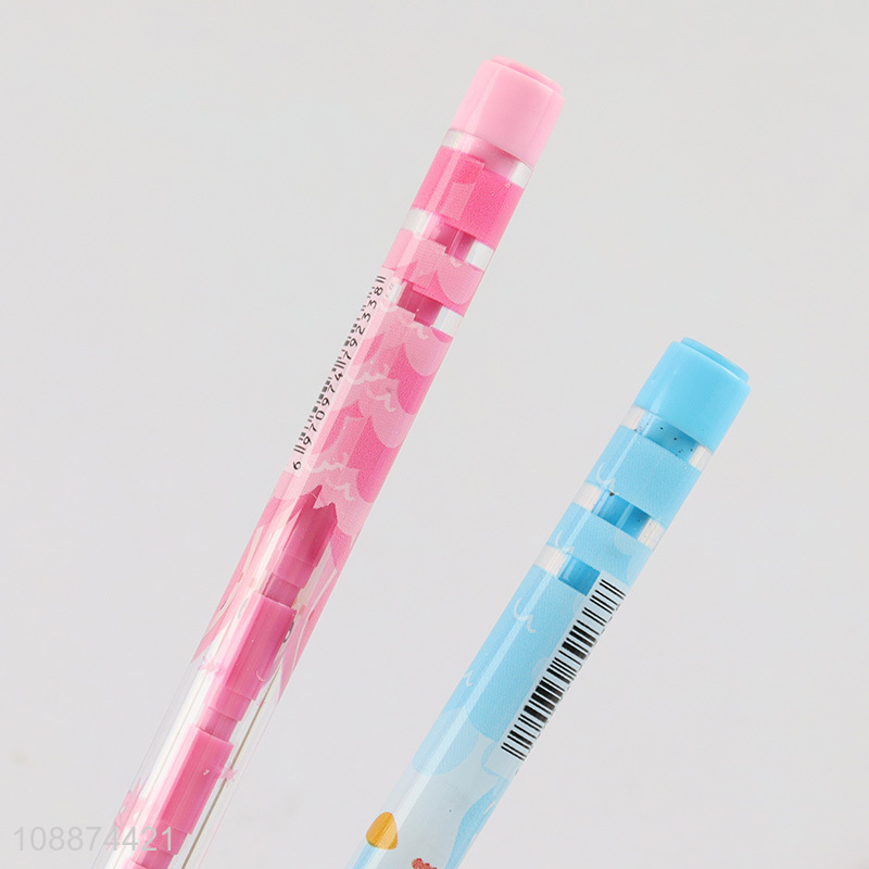 Top selling cartoon frog plastic bullet push pencils set for stationery
