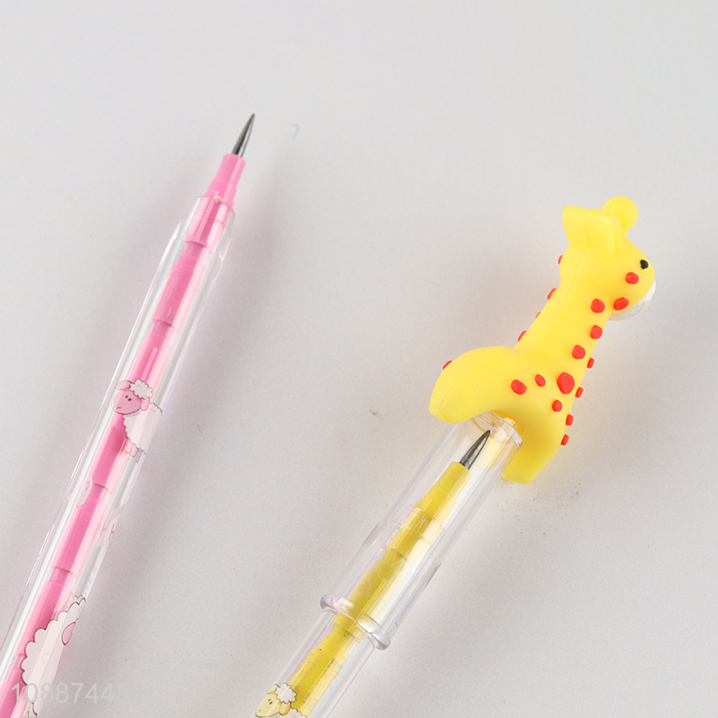 Good selling students giraffe plastic bullet push pencil set