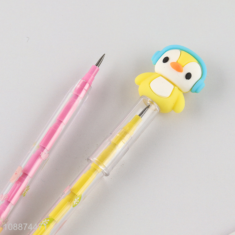Best selling cartoon penguin plastic bullet push pencil set