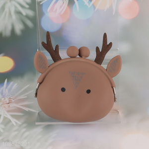 Online wholesale cartoon elk silicone coin purse change pouch for kids