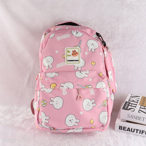 Good selling rabbit printed pink girls kids school bag backpack