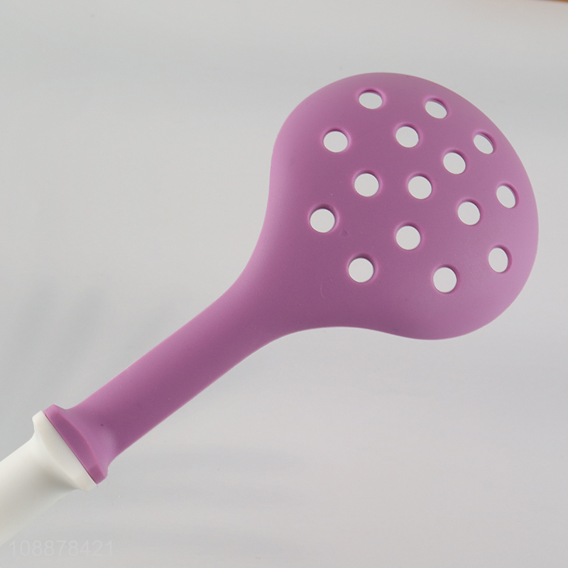 Top sale long handle silicone kitchen utensils slotted ladle