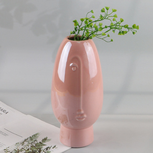 New Product Glossy Ceramic Face Vase for Living Room Decoration