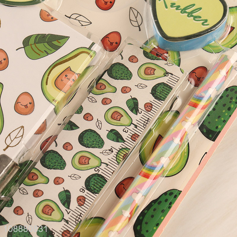 New arrival avocado series students notebook with pen and ruler