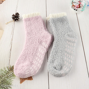 High quality women winter socks microfiber slipper socks with grips