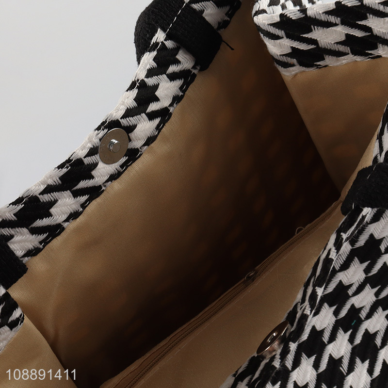 Good quality houndstooth tote bag casual canvas handbag laptop bag