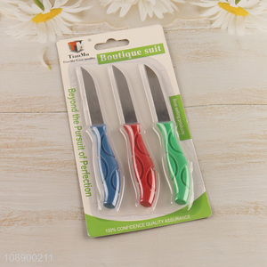 Online wholesale 3pcs fruit paring knife set with colorful plastic handle