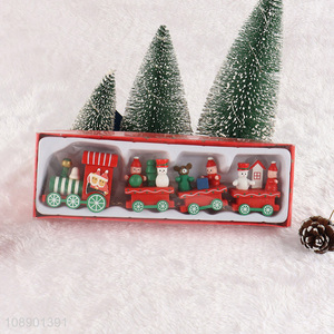 New Product Mini Wooden Christmas Train Set Painted Train Ornaments