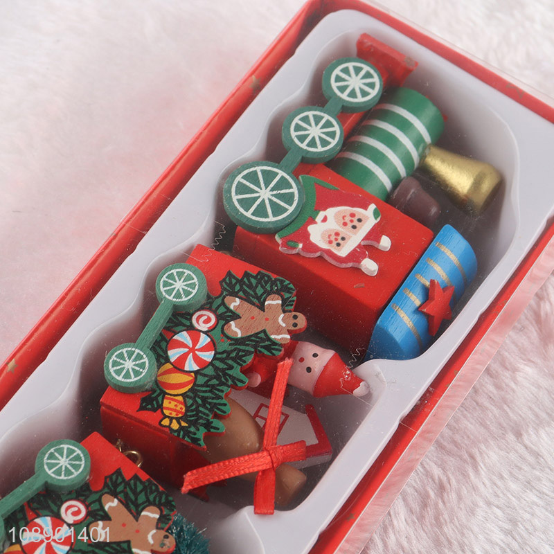 Hot Selling Mini Wooden Train Ornaments Christmas Train Toy for Kids