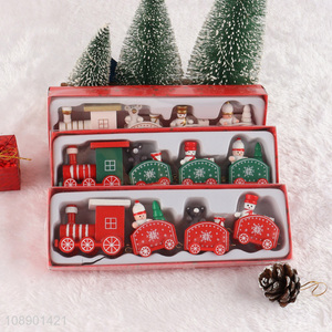 Factory Price Mini Painted Christmas Wooden Train Set for Holiday Decor