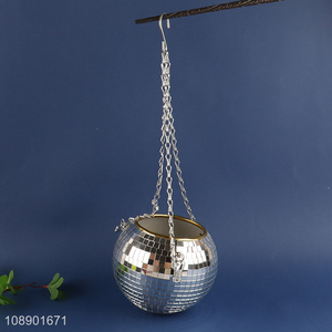New product silver mirror disco ball planter hanging flower pot