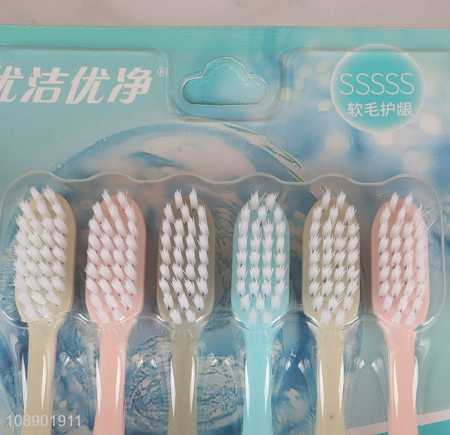 Best selling 6pcs soft adult toothbrush set for oral care