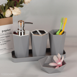 Yiwu market 4pcs bathroom set liquid soap dispenser toothbrush holder soapbox set