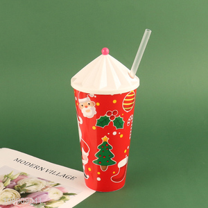 Wholesale 500ml Christmas Plastic Cup with Lid & Straw for Gifts