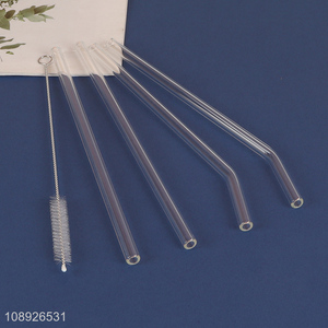 New Arrival 4+1 Clear Reusable Glass Straws with Straw Cleaner Brush