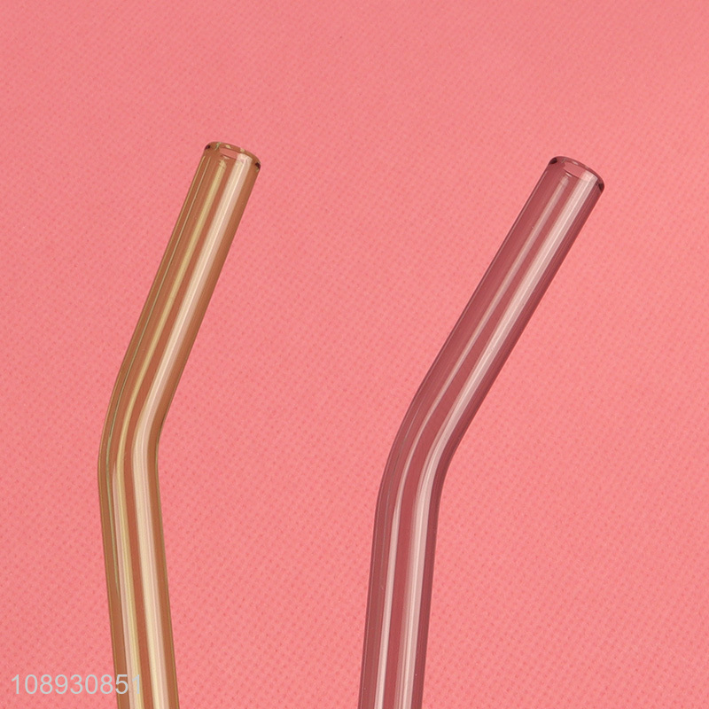 Hot Selling 4+1 Colorful Bent Glasss Straws with Cleaning Brush