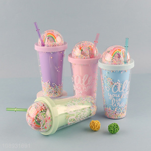 Good selling double wall plastic straw water cup drinking cup