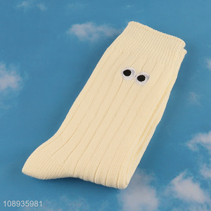 Hot products breathable cartoon eyes embroidery women socks