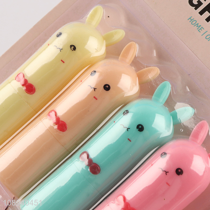 Most popular 4pcs cartoon rabbit highlighter set for school