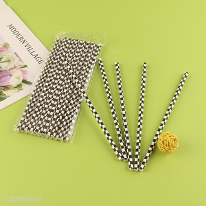 New Arrival Disposable Paper Drinking Straws Checkered Straws