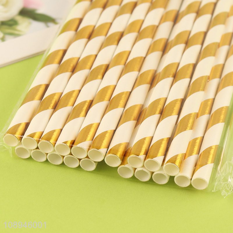 China Wholesale Gold Striped Straws Decorative Paper Straws