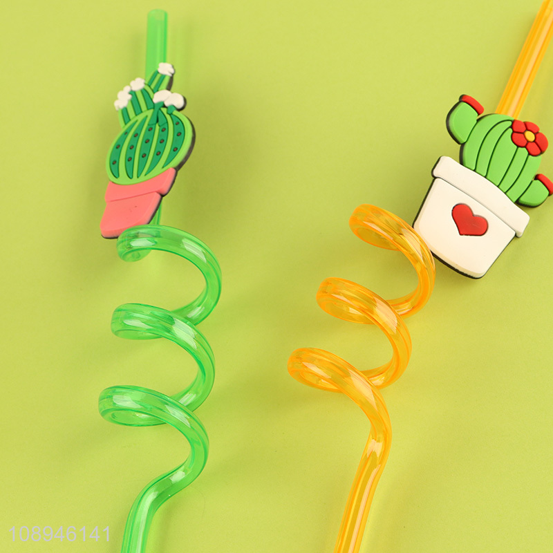 Wholesale Cactus Theme Drinking Straws Reusable Plastic Straws