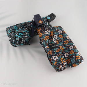 New Product 8k Auto Open & Close Flower Printed Triple Folding Umbrella