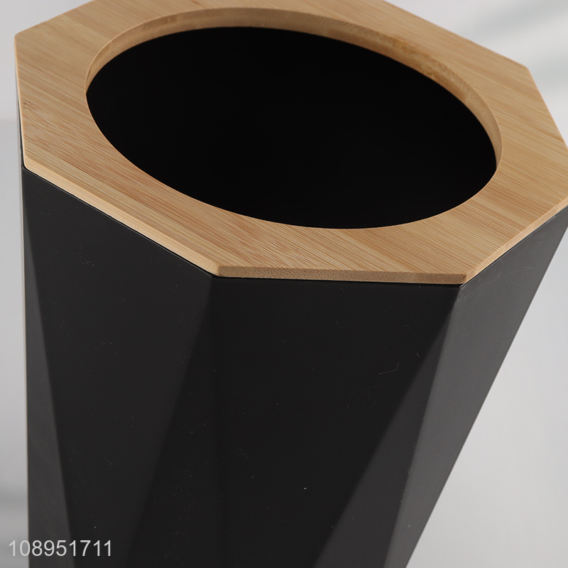 Wholesale Plastic Trash Can Bathroom Garbin Bin with Bamboo Pressure Ring