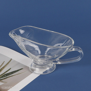 Factory price kitchen glass sauce boat with handle