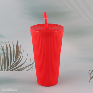 Good Quality Reusable Plastic Tumbler Plastic Cup with Straw & Lid