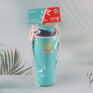 New Product 390ml Bamboo Fiber Plastic Water Bottle with Strap for Kids