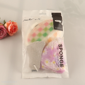 Factory Supply 3PCS Bath Set with Body Sponge Pumice Stone Shower Cap