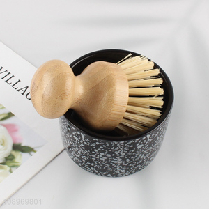 Factory Price Mini Pot Brush Dish Scrub Brush with Ceramic Holder