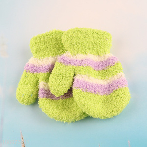 Wholesale Winter Striped Gloves Half Fleece Gloves for Baby Toddlers