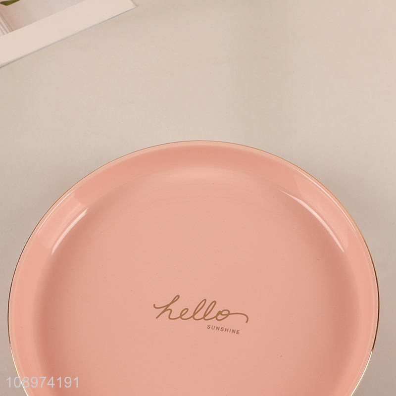 Good quality pink round ceramic tableware plate dinner plate