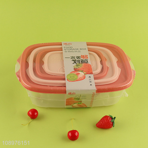 Hot selling rectangle 4pcs plastic food container storage box set