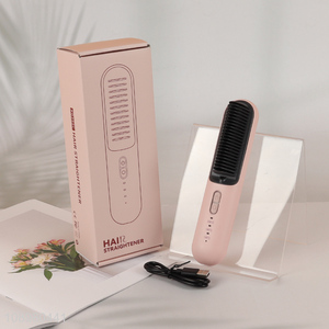 Wholesale cordless hair straightener brush rechargeable mini ceramic flat iron