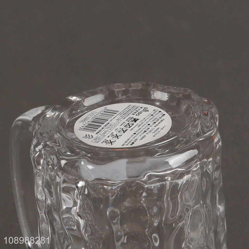 China Imports 400ml Glass Juice Cocktail Cup Beer Mug with Handle