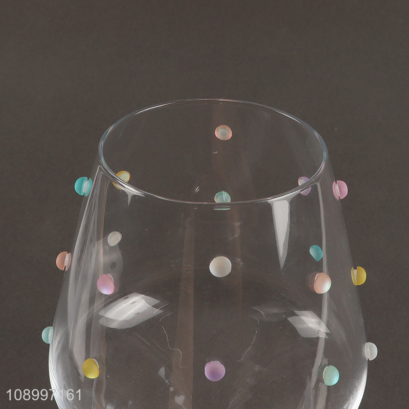 Hot Selling Colorful Dots Long Stemmed Wine Glasses Lead-Free Wine Goblet